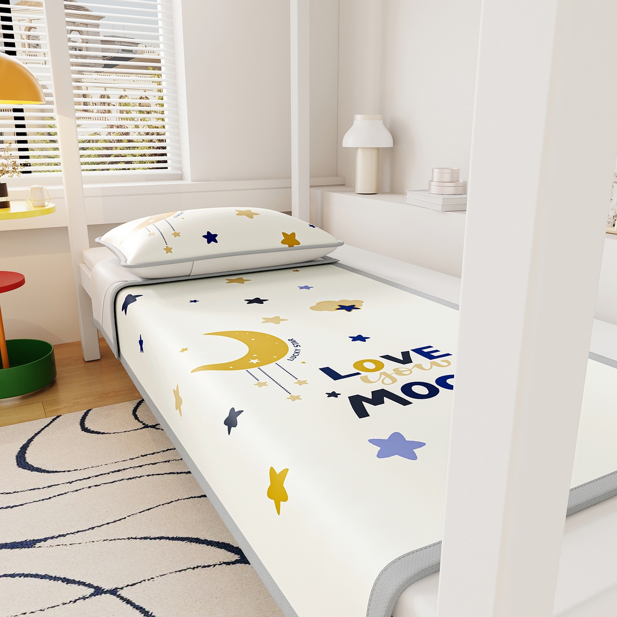 91家纺网 家纺一手货源 找家纺 奇丝雅 2026A类数码印花大版卡通冰丝凉席家用双人冰丝席可机洗单人学生宿舍夏天空调软席 满天星辰【三明治网底】