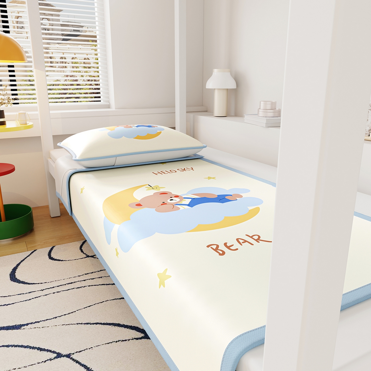 91家纺网 家纺一手货源 找家纺 奇丝雅 2026A类数码印花大版卡通冰丝凉席家用双人冰丝席可机洗单人学生宿舍夏天空调软席 月亮熊【三明治网底】