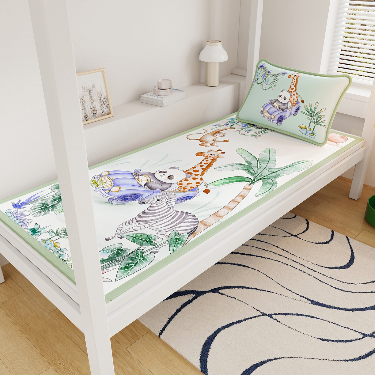 91家纺网 家纺一手货源 找家纺 奇丝雅 2026A类数码印花大版卡通冰丝凉席家用双人冰丝席可机洗单人学生宿舍夏天空调软席 动物乐园【三明治网底】