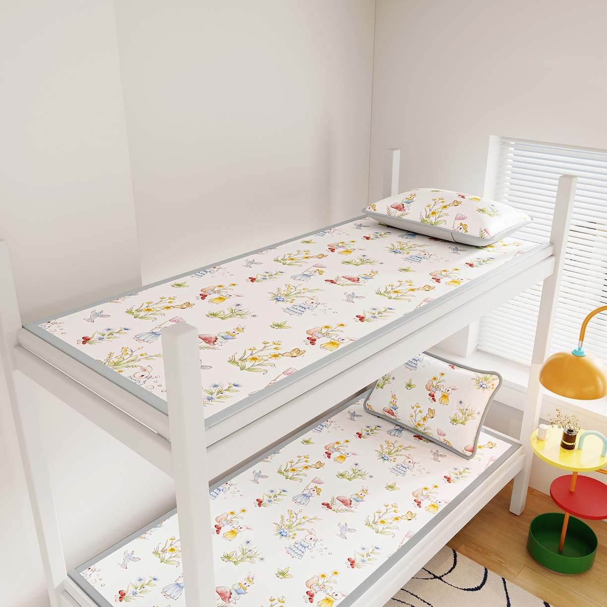 91家纺网 家纺一手货源 找家纺 奇丝雅 2026A类数码印花大版卡通冰丝凉席家用双人冰丝席可机洗单人学生宿舍夏天空调软席 精灵小兔【三明治网底】