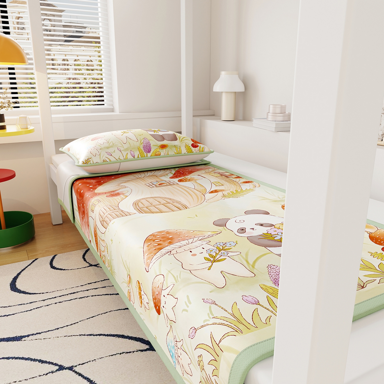 91家纺网 家纺一手货源 找家纺 奇丝雅 2026A类数码印花大版卡通冰丝凉席家用双人冰丝席可机洗单人学生宿舍夏天空调软席 蘑菇城堡【三明治网底】