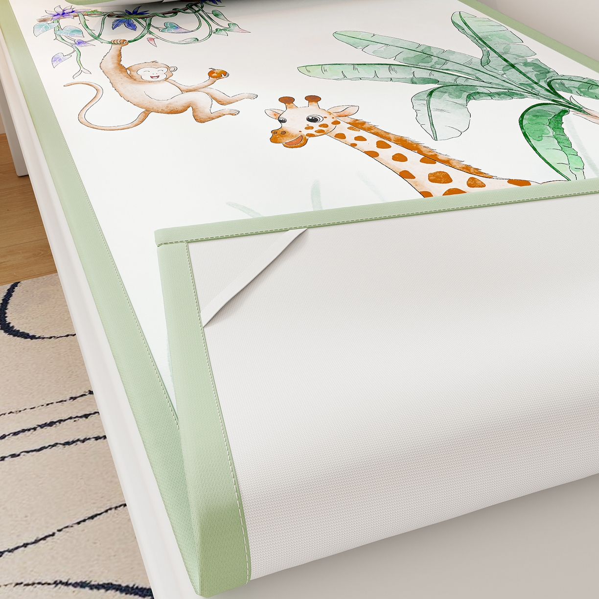 91家纺网 家纺一手货源 找家纺 奇丝雅 2026A类数码印花大版卡通冰丝凉席家用双人冰丝席可机洗单人学生宿舍夏天空调软席 动物乐园【三明治网底】