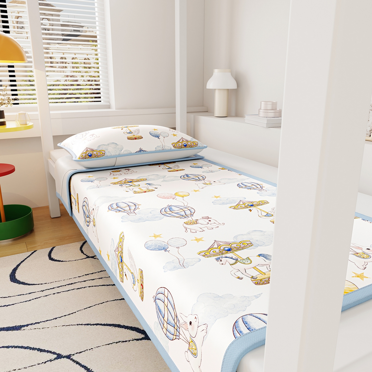 91家纺网 家纺一手货源 找家纺 奇丝雅 2026A类数码印花大版卡通冰丝凉席家用双人冰丝席可机洗单人学生宿舍夏天空调软席 萌象木马【三明治网底】