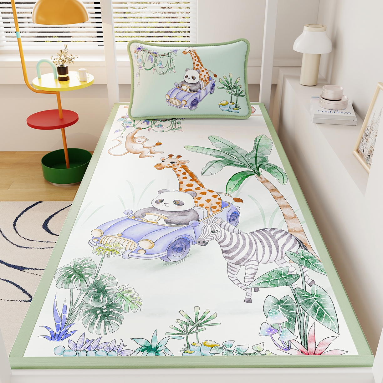 91家纺网 家纺一手货源 找家纺 奇丝雅 2026A类数码印花大版卡通冰丝凉席家用双人冰丝席可机洗单人学生宿舍夏天空调软席 动物乐园【三明治网底】