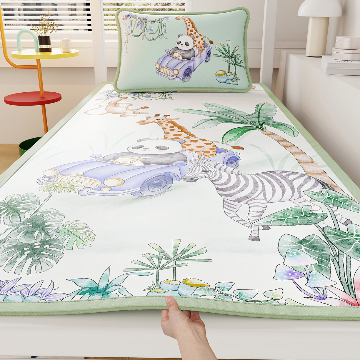 奇丝雅 2026A类数码印花大版卡通冰丝凉席家用双人冰丝席可机洗单人学生宿舍夏天空调软席 动物乐园【三明治网底】