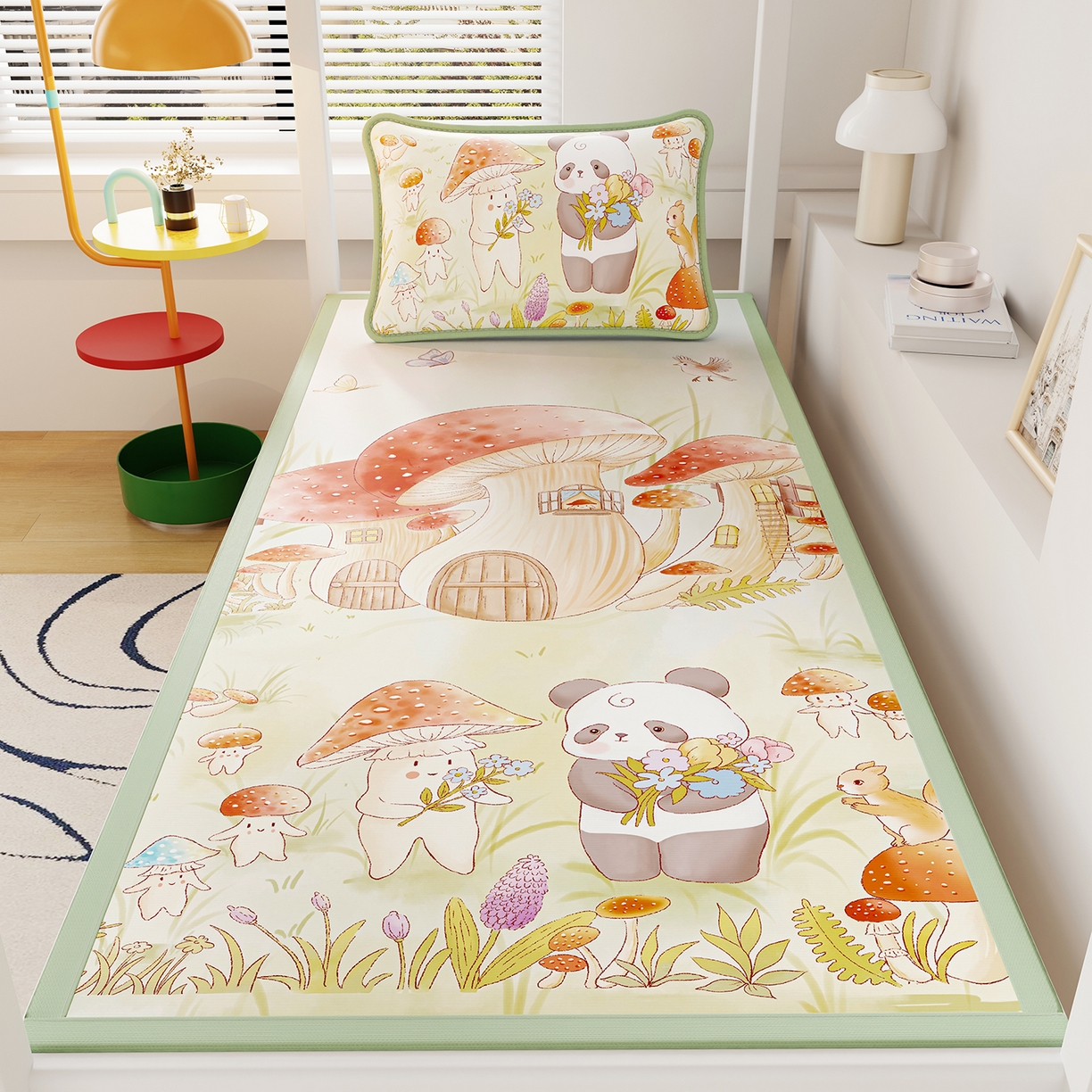 91家纺网 家纺一手货源 找家纺 奇丝雅 2026A类数码印花大版卡通冰丝凉席家用双人冰丝席可机洗单人学生宿舍夏天空调软席 蘑菇城堡【三明治网底】