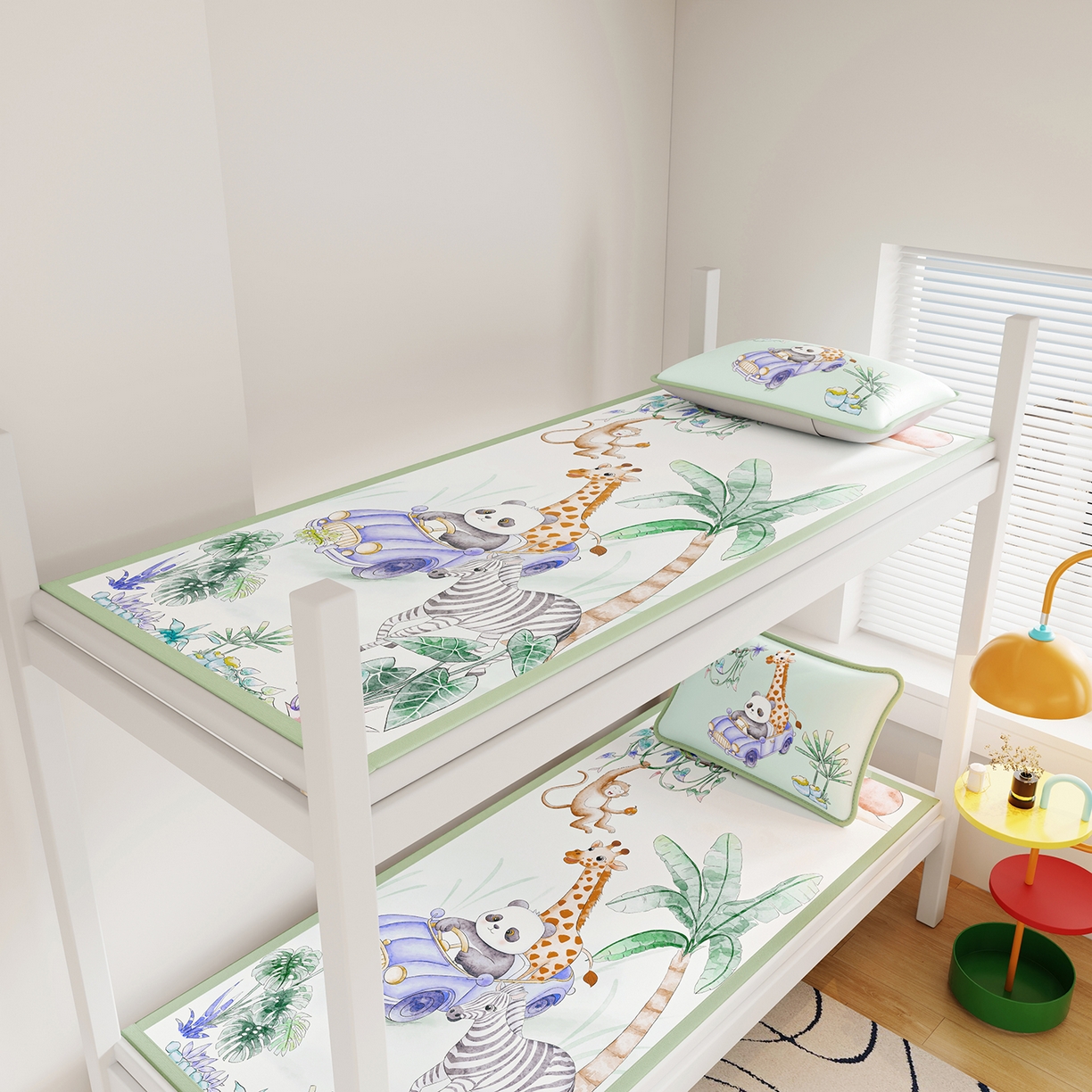 91家纺网 家纺一手货源 找家纺 奇丝雅 2026A类数码印花大版卡通冰丝凉席家用双人冰丝席可机洗单人学生宿舍夏天空调软席 动物乐园【三明治网底】