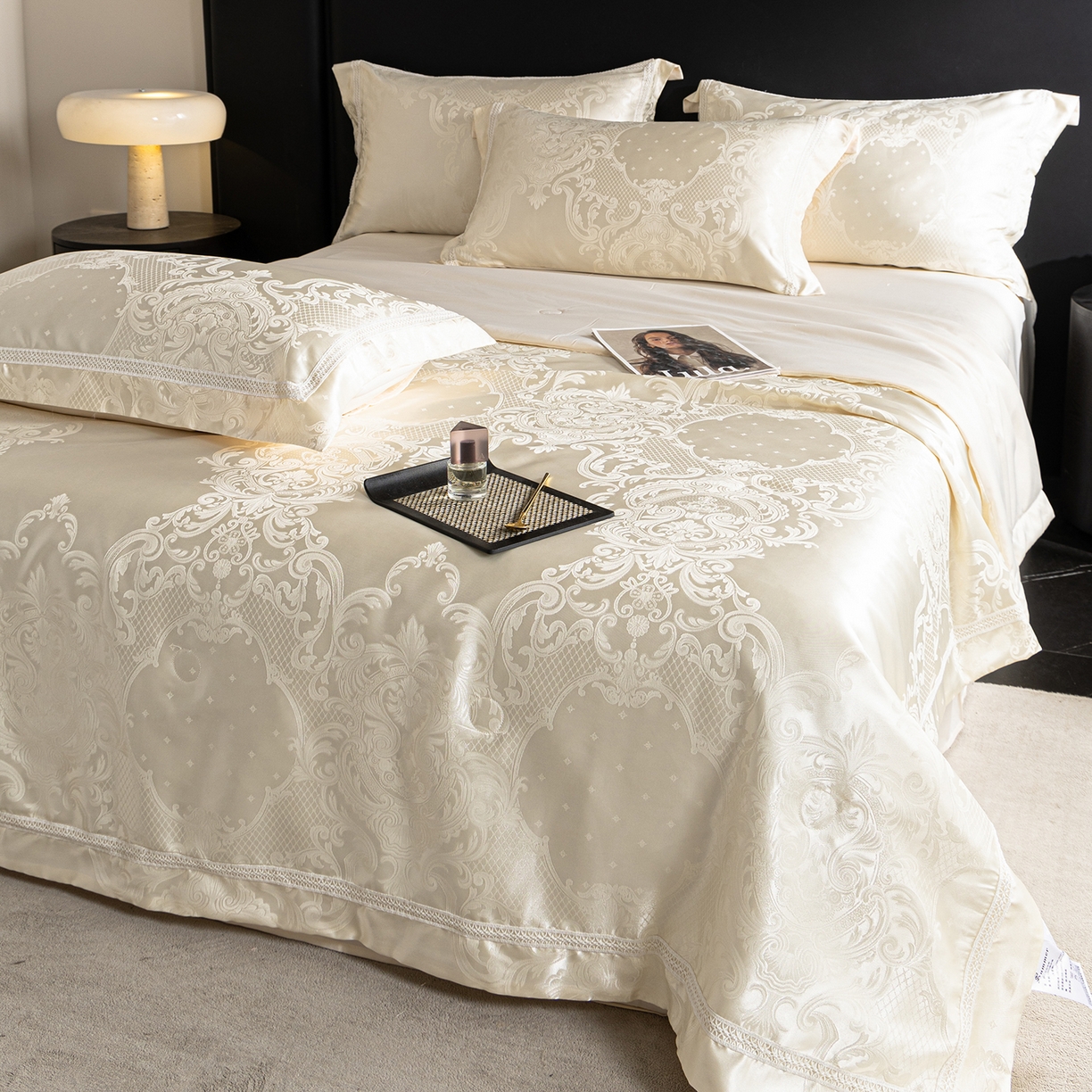 91家纺网 家纺一手货源 找家纺 置顶家纺 2026新款双面水洗天丝提花夏被四件套-维纳斯 维纳斯-奶昔白