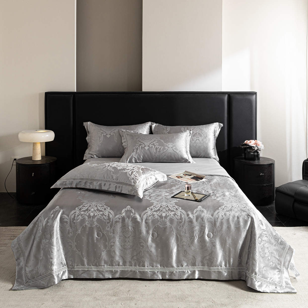 91家纺网 家纺一手货源 找家纺 置顶家纺 2026新款双面水洗天丝提花夏被四件套-维纳斯 维纳斯-高级灰