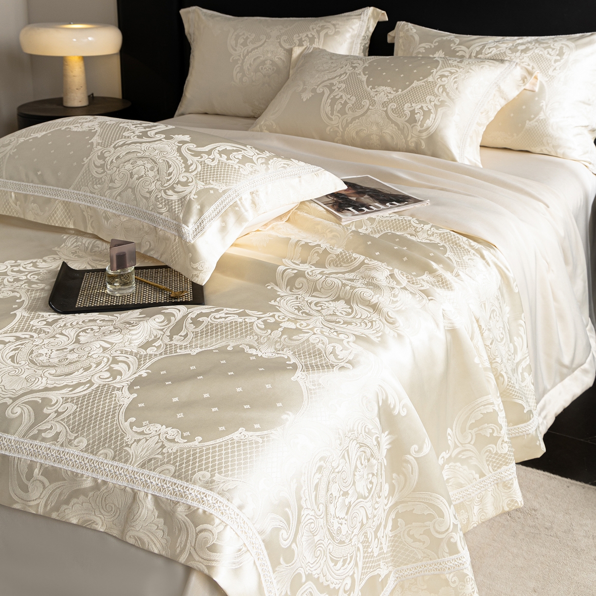 91家纺网 家纺一手货源 找家纺 置顶家纺 2026新款双面水洗天丝提花夏被四件套-维纳斯 维纳斯-奶昔白