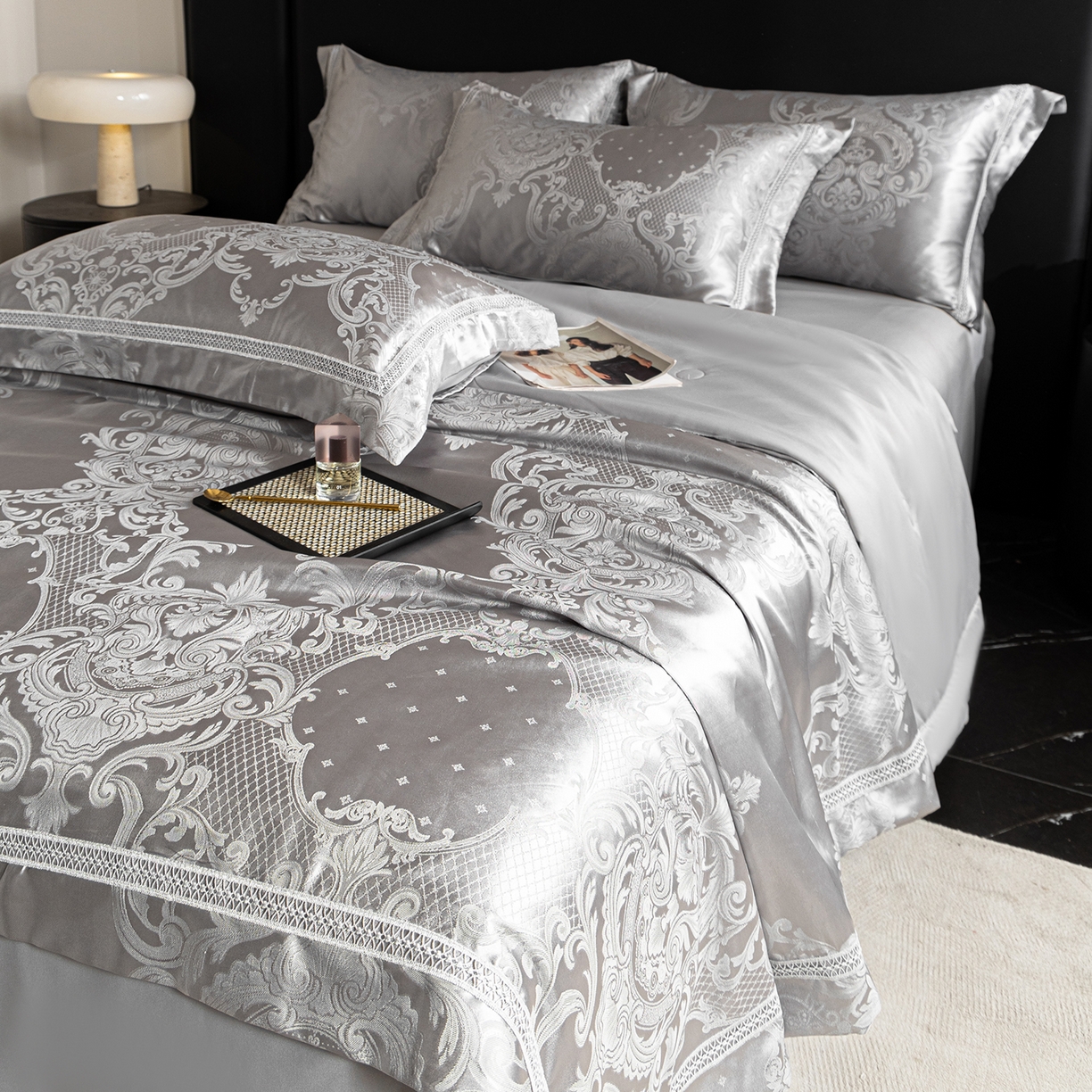 91家纺网 家纺一手货源 找家纺 置顶家纺 2026新款双面水洗天丝提花夏被四件套-维纳斯 维纳斯-高级灰