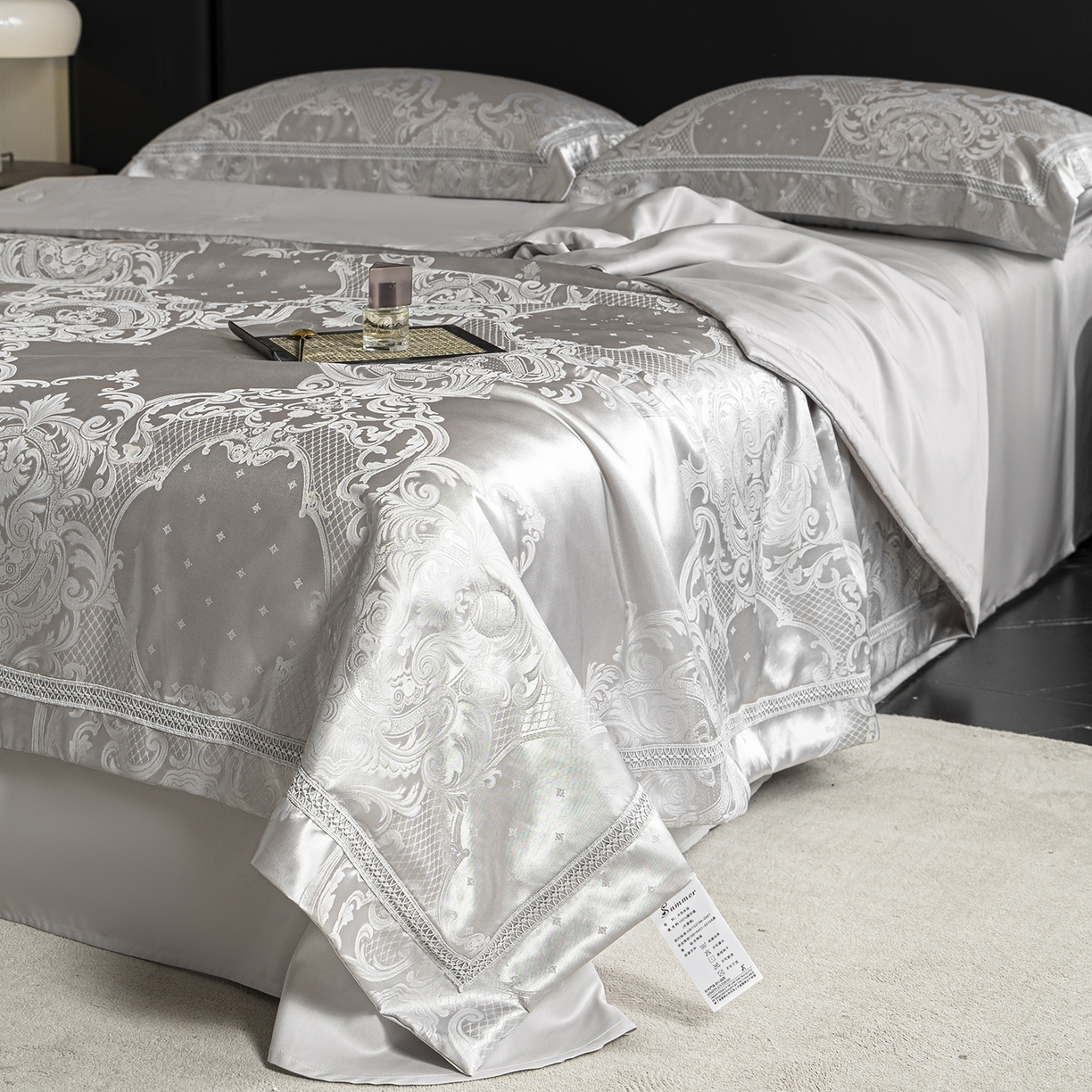 91家纺网 家纺一手货源 找家纺 置顶家纺 2026新款双面水洗天丝提花夏被四件套-维纳斯 维纳斯-浅灰