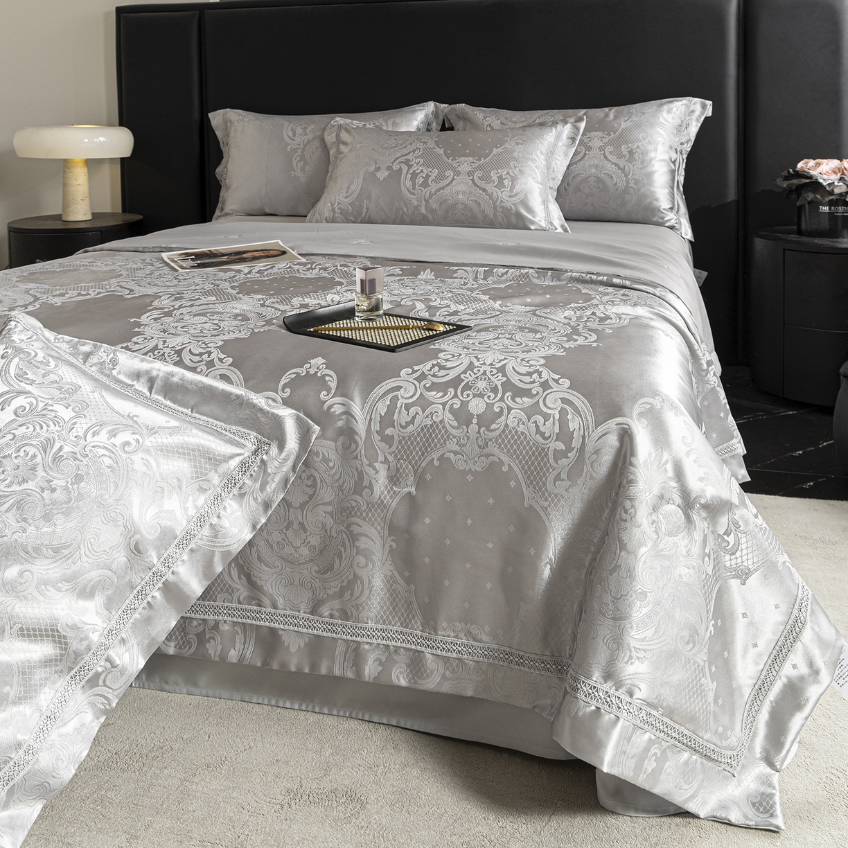 91家纺网 家纺一手货源 找家纺 置顶家纺 2026新款双面水洗天丝提花夏被四件套-维纳斯 维纳斯-浅灰