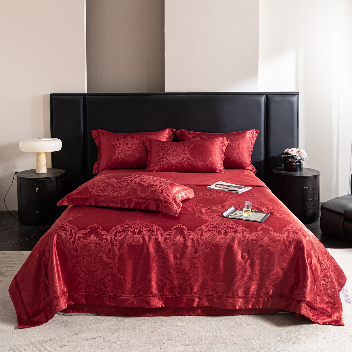 91家纺网 家纺一手货源 找家纺 置顶家纺 2026新款双面水洗天丝提花夏被四件套-维纳斯 维纳斯-酒红