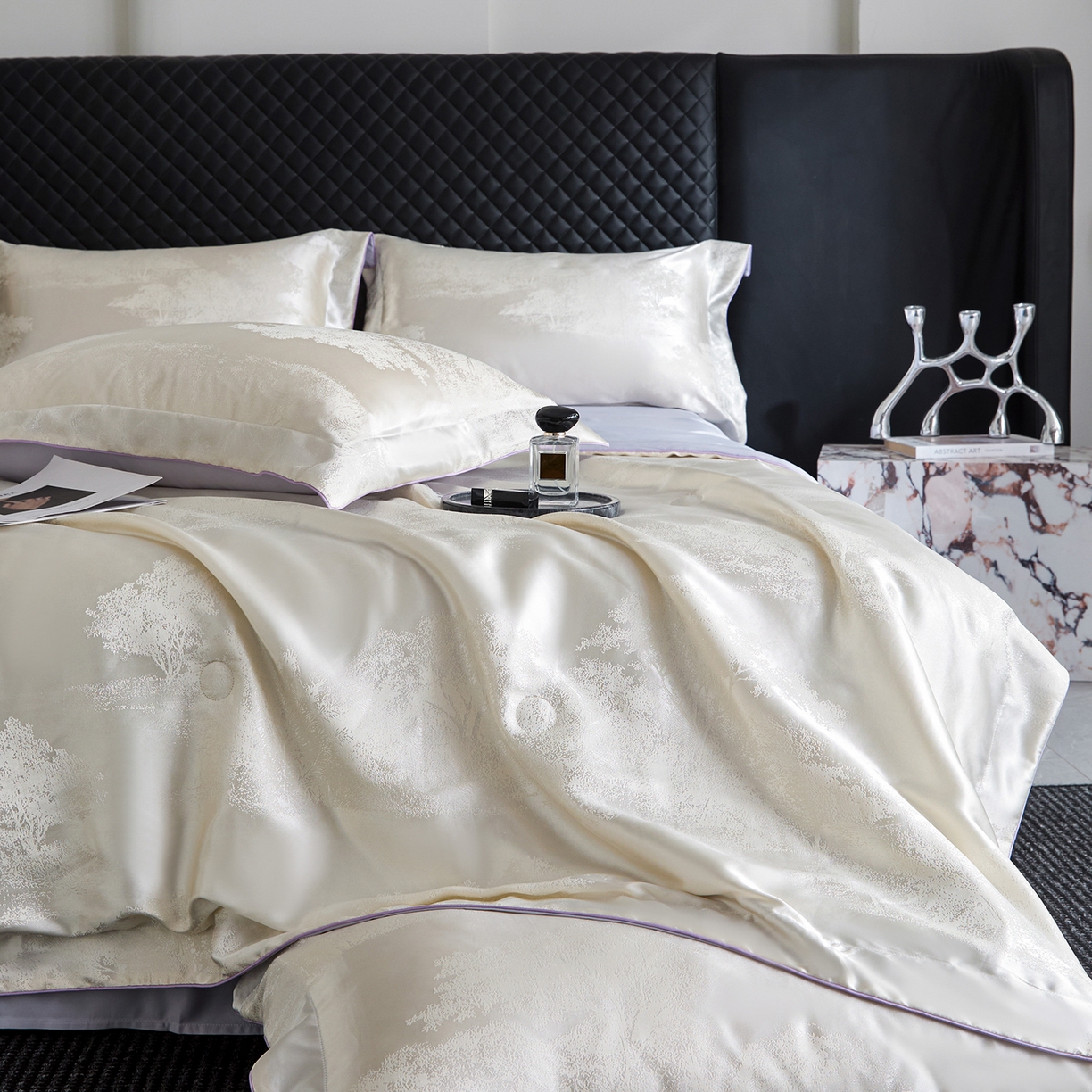 91家纺网 家纺一手货源 找家纺 置顶家纺 2026新款双面水洗天丝提花夏被四件套-欧若拉 欧若拉-奶白+香芋紫