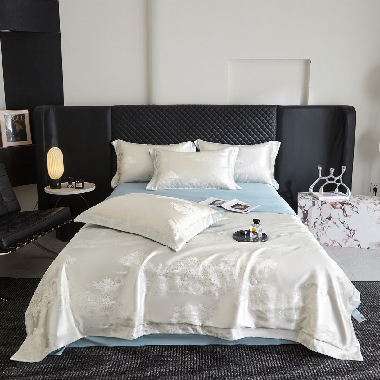 91家纺网 家纺一手货源 找家纺 置顶家纺 2026新款双面水洗天丝提花夏被四件套-欧若拉 欧若拉-奶白+浅蓝