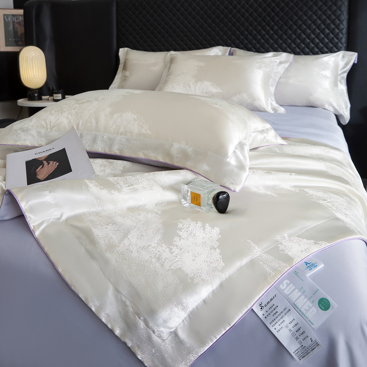 91家纺网 家纺一手货源 找家纺 置顶家纺 2026新款双面水洗天丝提花夏被四件套-欧若拉 欧若拉-奶白+香芋紫