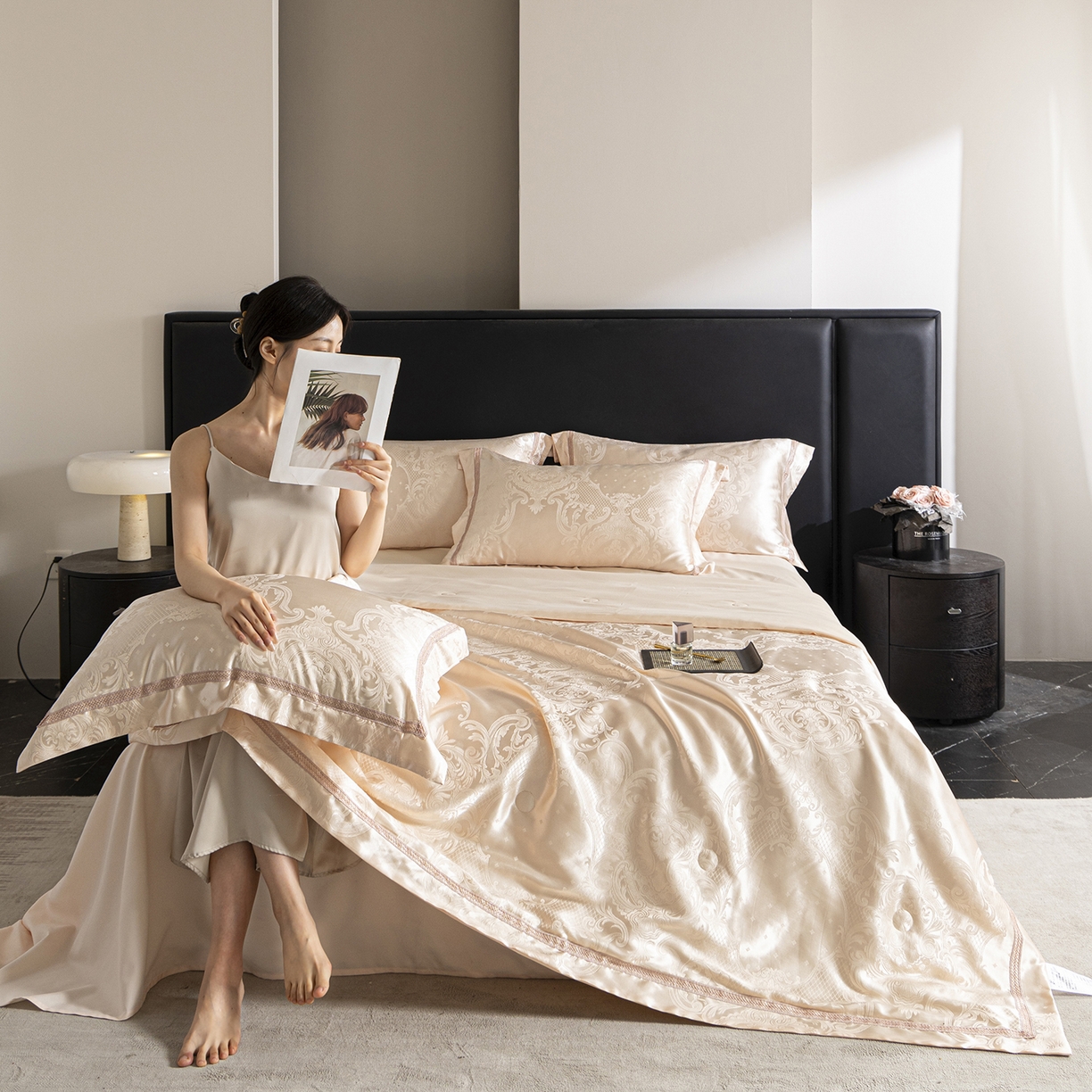 91家纺网 家纺一手货源 找家纺 置顶家纺 2026新款双面水洗天丝提花夏被四件套-维纳斯 维纳斯-玉色