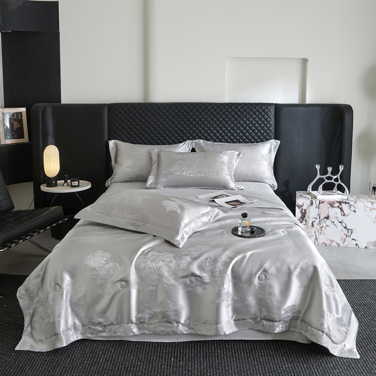 91家纺网 家纺一手货源 找家纺 置顶家纺 2026新款双面水洗天丝提花夏被四件套-欧若拉 欧若拉-山灰