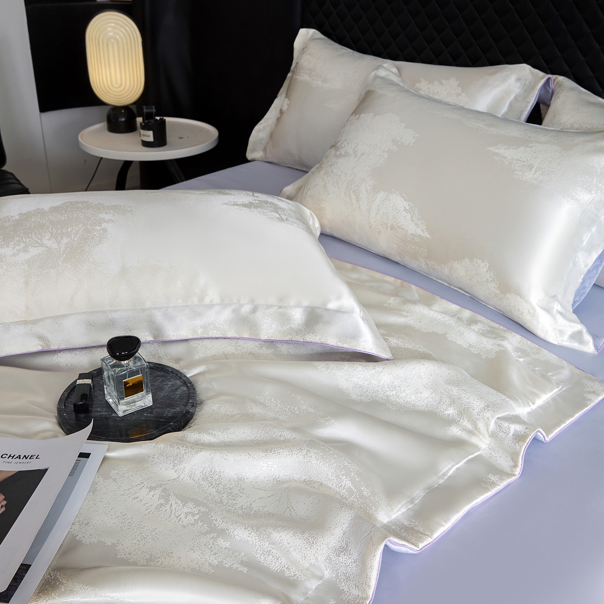 91家纺网 家纺一手货源 找家纺 置顶家纺 2026新款双面水洗天丝提花夏被四件套-欧若拉 欧若拉-奶白+香芋紫