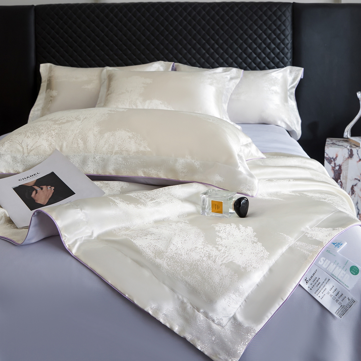 91家纺网 家纺一手货源 找家纺 置顶家纺 2026新款双面水洗天丝提花夏被四件套-欧若拉 欧若拉-奶白+香芋紫