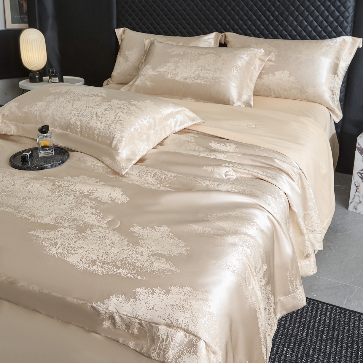 91家纺网 家纺一手货源 找家纺 置顶家纺 2026新款双面水洗天丝提花夏被四件套-欧若拉 欧若拉-浅香槟