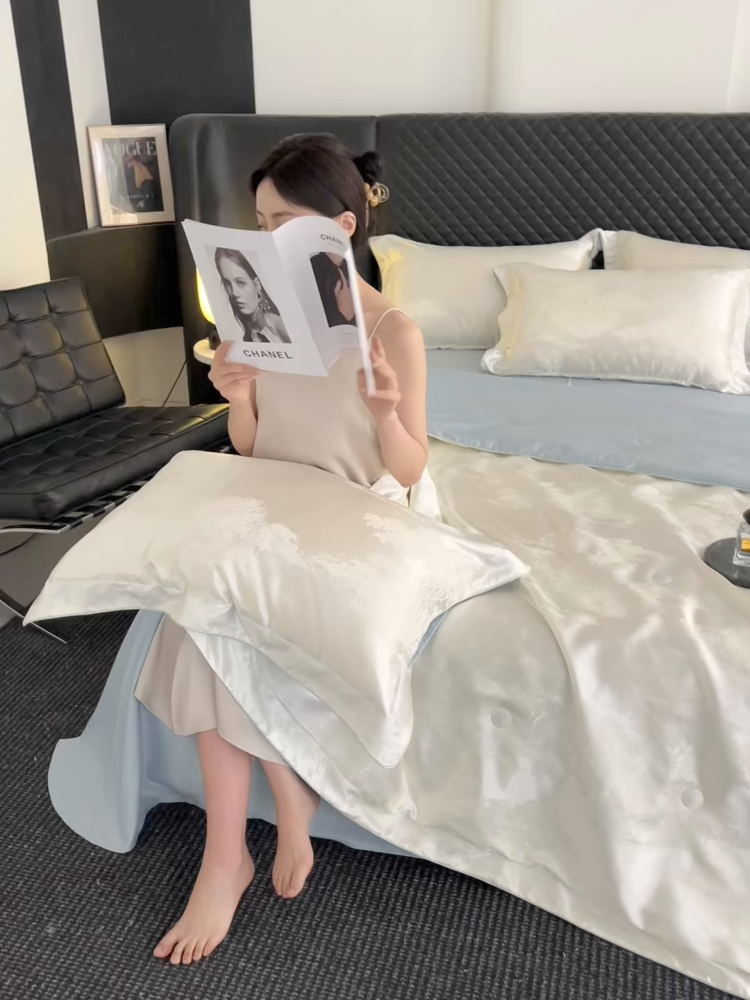 91家纺网 家纺一手货源 找家纺 置顶家纺 2026新款双面水洗天丝提花夏被四件套-欧若拉 欧若拉-奶白+浅蓝