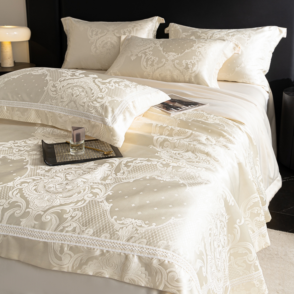 91家纺网 家纺一手货源 找家纺 置顶家纺 2026新款双面水洗天丝提花夏被四件套-维纳斯 维纳斯-奶昔白