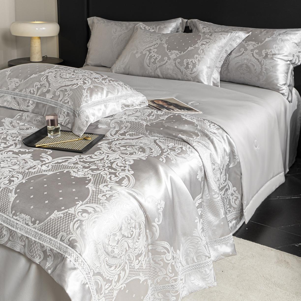 91家纺网 家纺一手货源 找家纺 置顶家纺 2026新款双面水洗天丝提花夏被四件套-维纳斯 维纳斯-浅灰