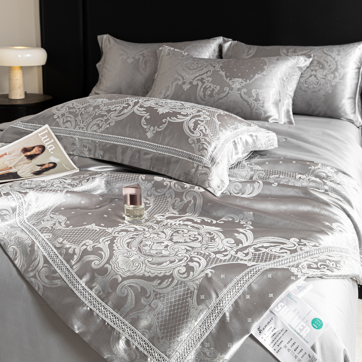 91家纺网 家纺一手货源 找家纺 置顶家纺 2026新款双面水洗天丝提花夏被四件套-维纳斯 维纳斯-高级灰