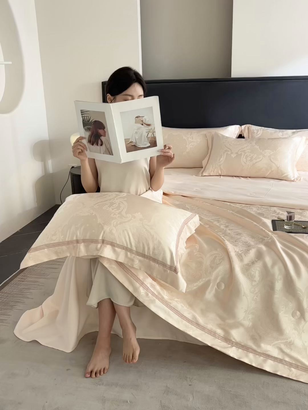 91家纺网 家纺一手货源 找家纺 置顶家纺 2026新款双面水洗天丝提花夏被四件套-维纳斯 维纳斯-香槟