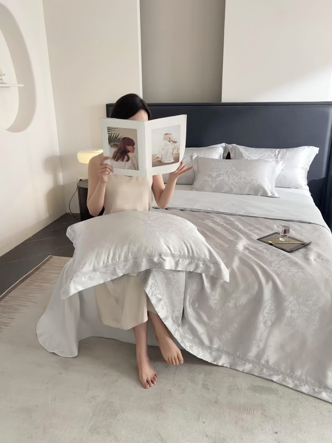 91家纺网 家纺一手货源 找家纺 置顶家纺 2026新款双面水洗天丝提花夏被四件套-维纳斯 维纳斯-浅灰