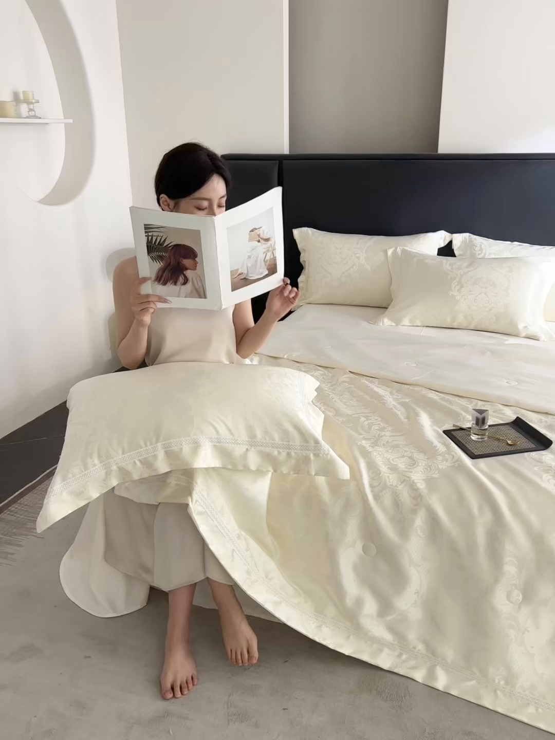 91家纺网 家纺一手货源 找家纺 置顶家纺 2026新款双面水洗天丝提花夏被四件套-维纳斯 维纳斯-奶昔白