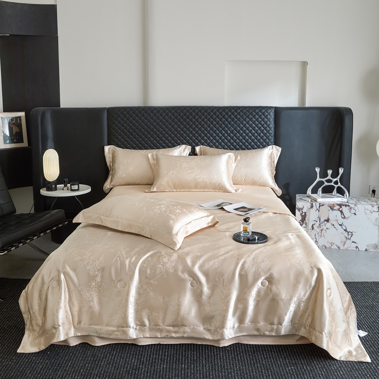 91家纺网 家纺一手货源 找家纺 置顶家纺 2026新款双面水洗天丝提花夏被四件套-幸卉 幸卉-浅香槟