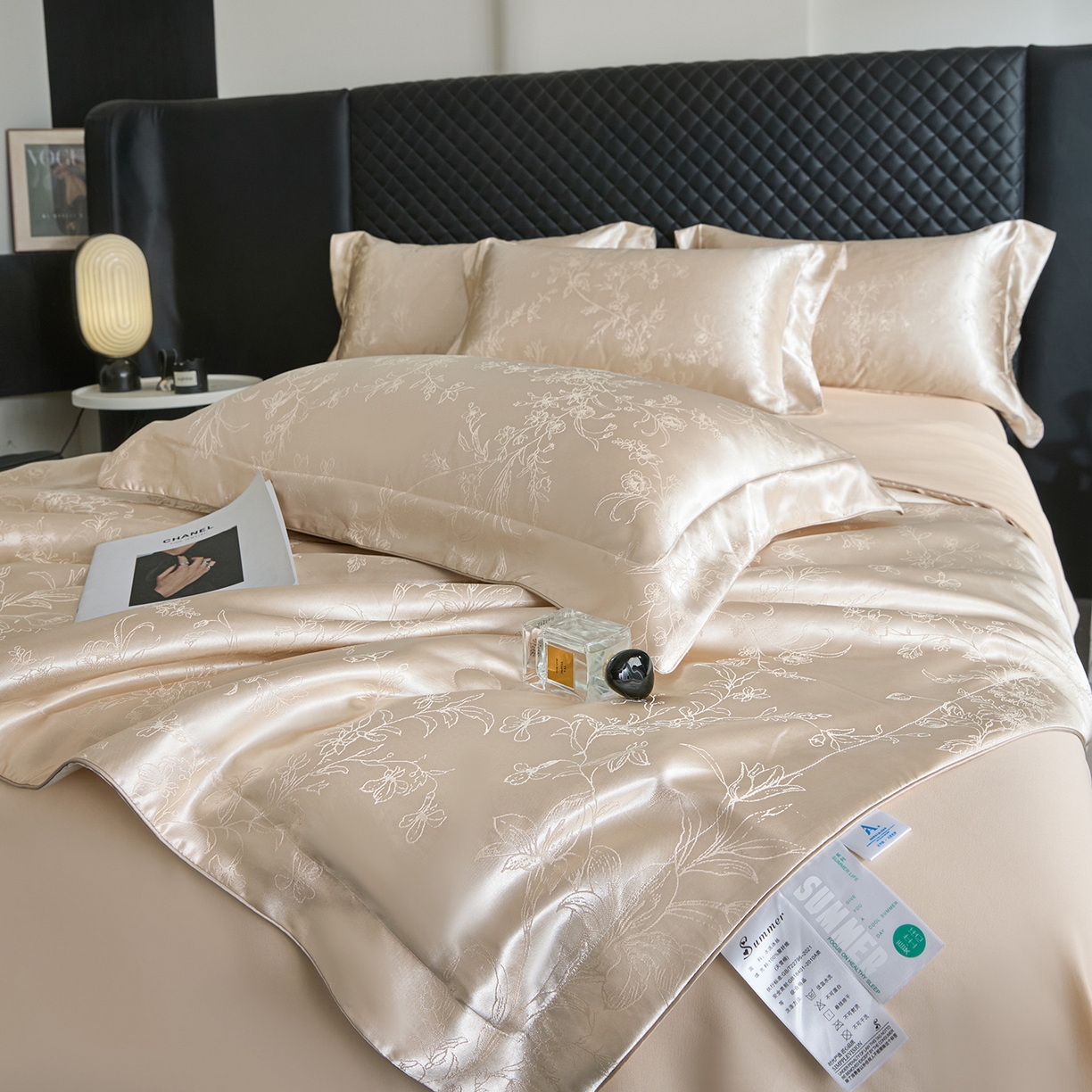 91家纺网 家纺一手货源 找家纺 置顶家纺 2026新款双面水洗天丝提花夏被四件套-幸卉 幸卉-浅香槟