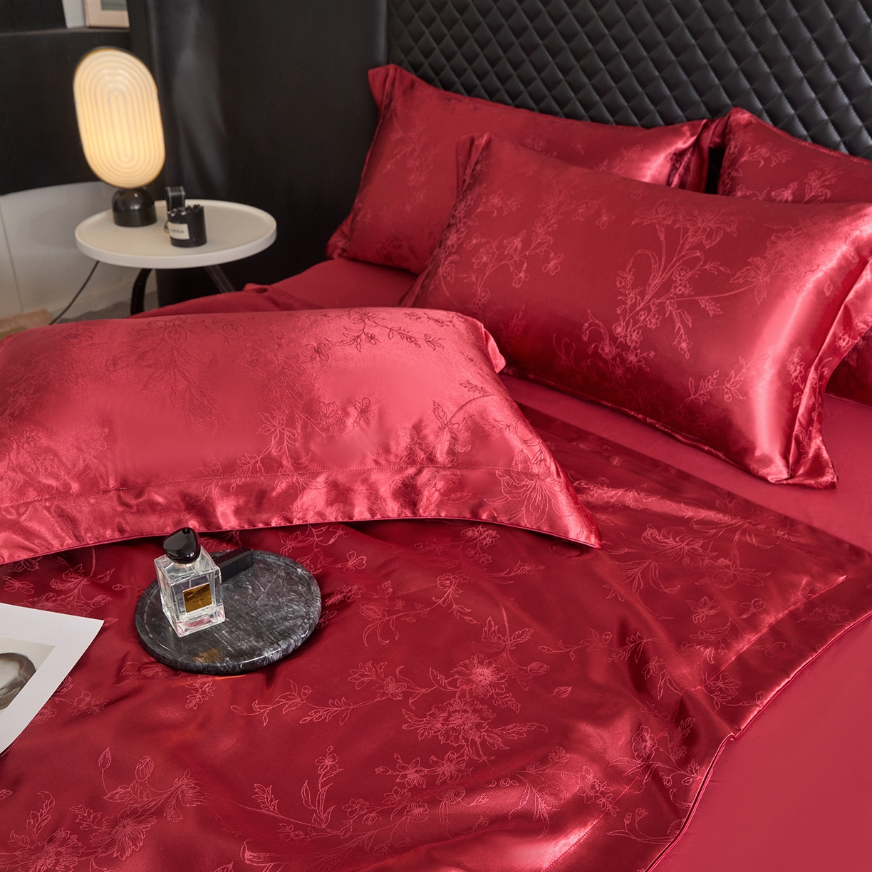 91家纺网 家纺一手货源 找家纺 置顶家纺 2026新款双面水洗天丝提花夏被四件套-幸卉 幸卉-酒红