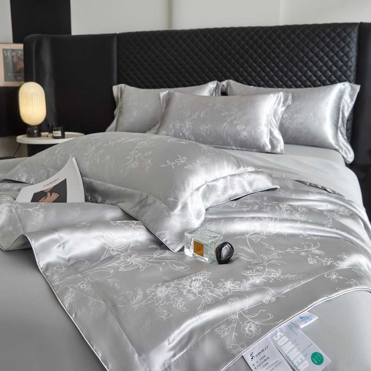 91家纺网 家纺一手货源 找家纺 置顶家纺 2026新款双面水洗天丝提花夏被四件套-幸卉 幸卉-高级灰