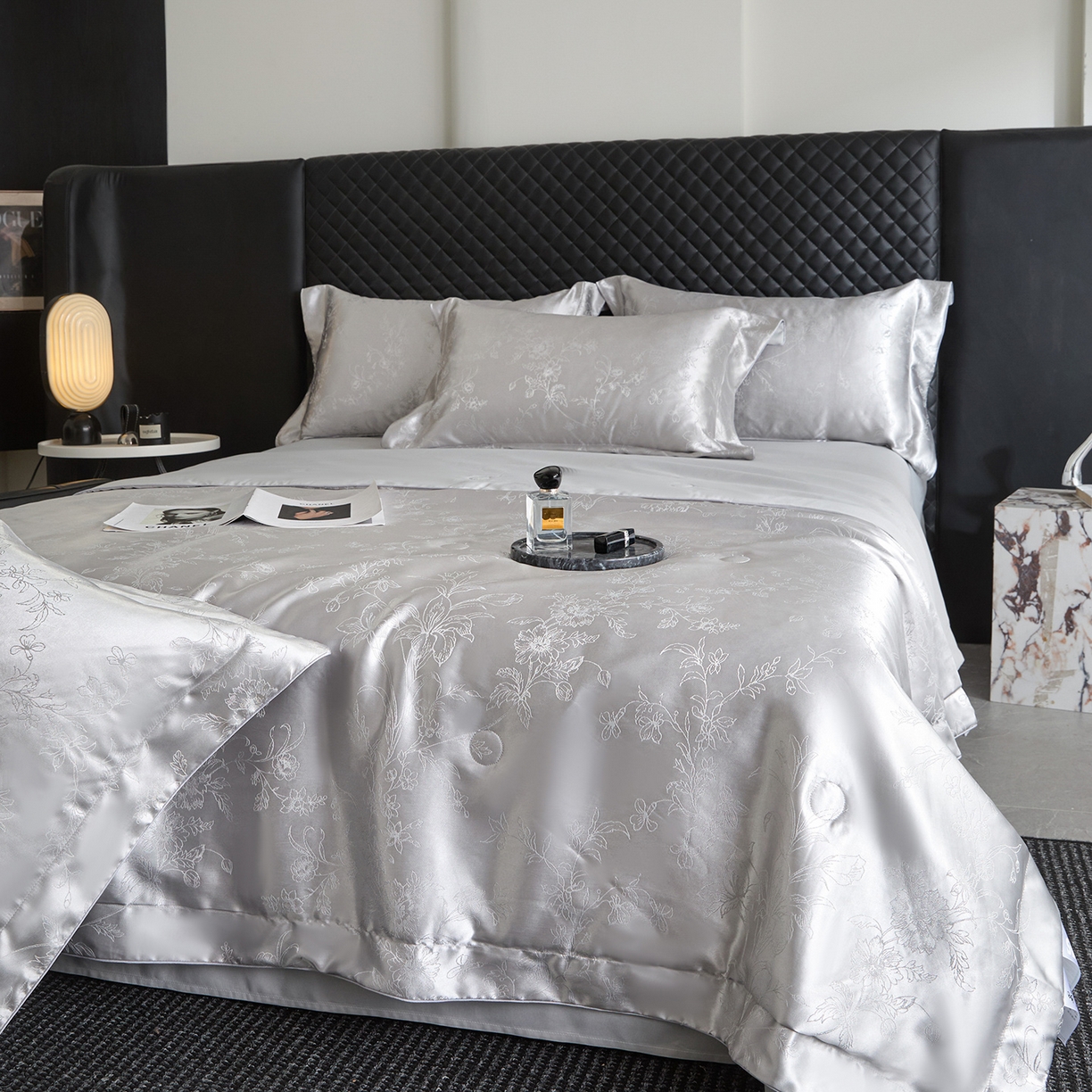 91家纺网 家纺一手货源 找家纺 置顶家纺 2026新款双面水洗天丝提花夏被四件套-幸卉 幸卉-山灰