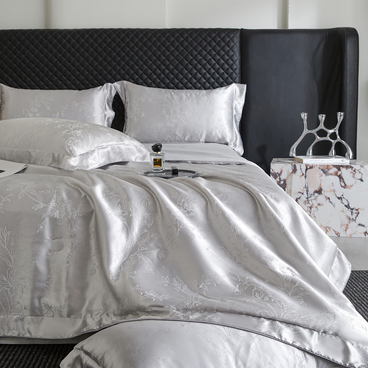 91家纺网 家纺一手货源 找家纺 置顶家纺 2026新款双面水洗天丝提花夏被四件套-幸卉 幸卉-山灰