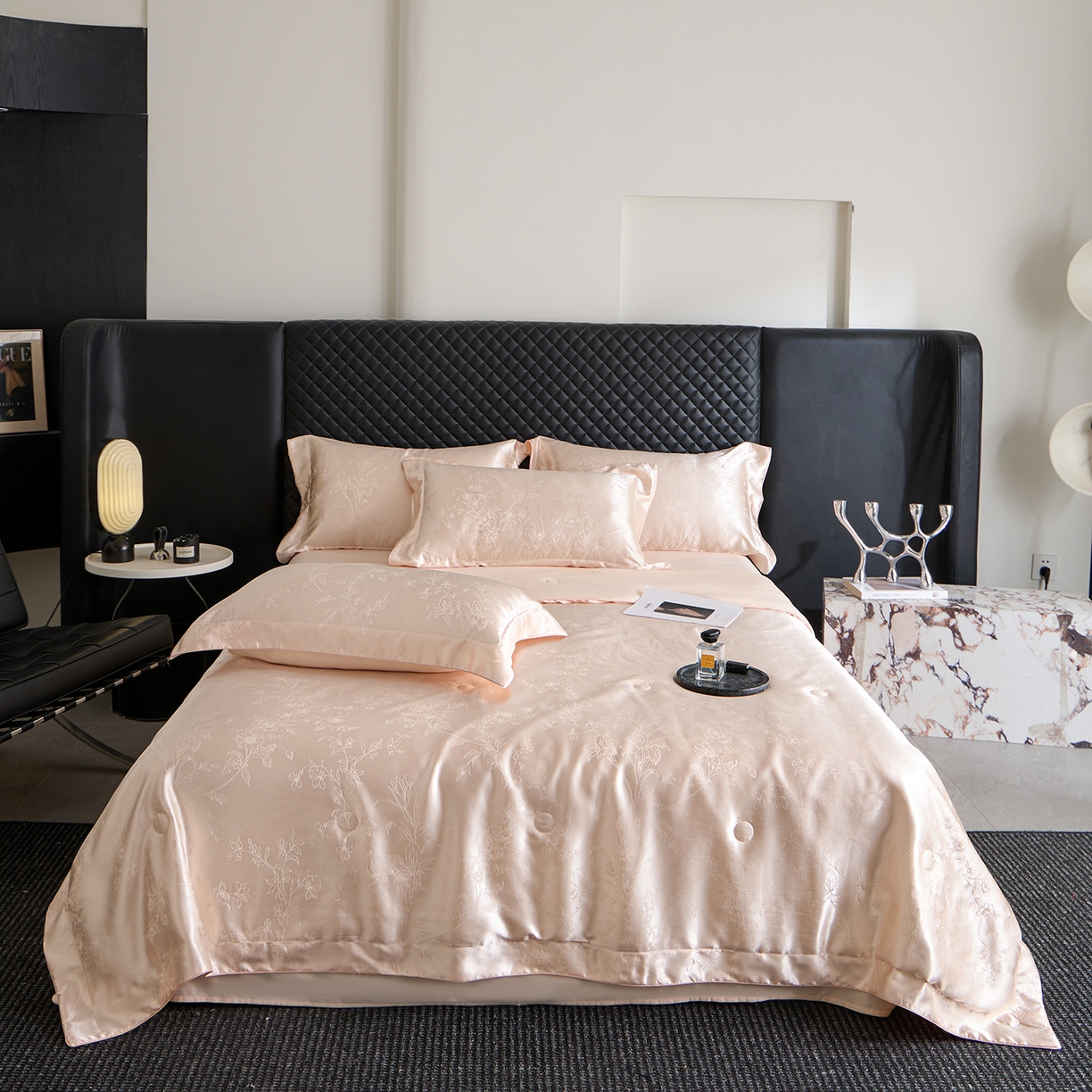 91家纺网 家纺一手货源 找家纺 置顶家纺 2026新款双面水洗天丝提花夏被四件套-幸卉 幸卉-玉色