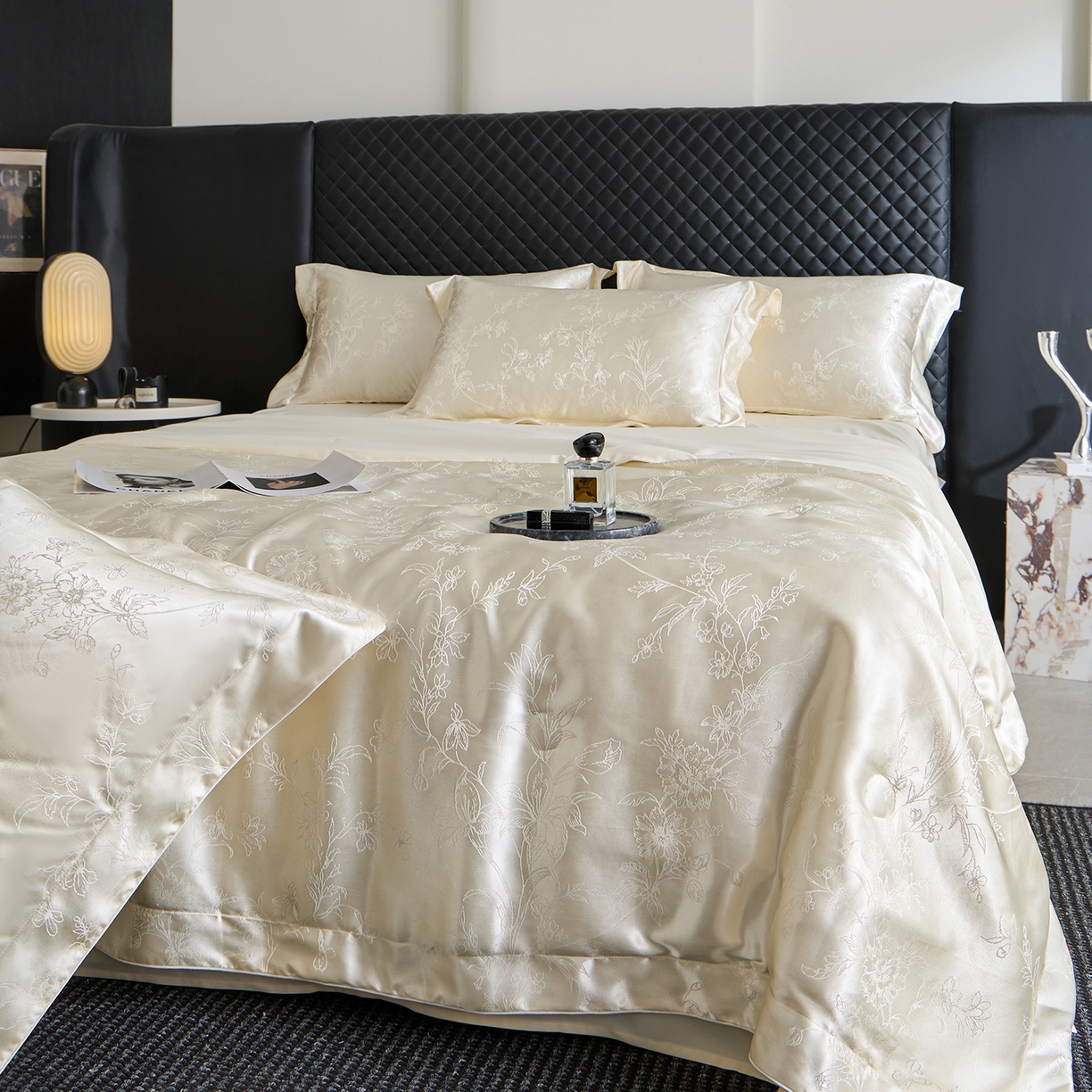 91家纺网 家纺一手货源 找家纺 置顶家纺 2026新款双面水洗天丝提花夏被四件套-幸卉 幸卉-奶昔白