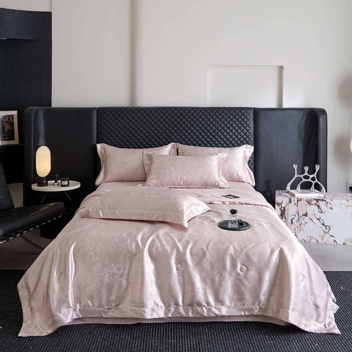 91家纺网 家纺一手货源 找家纺 置顶家纺 2026新款双面水洗天丝提花夏被四件套-幸卉 幸卉-浅豆沙