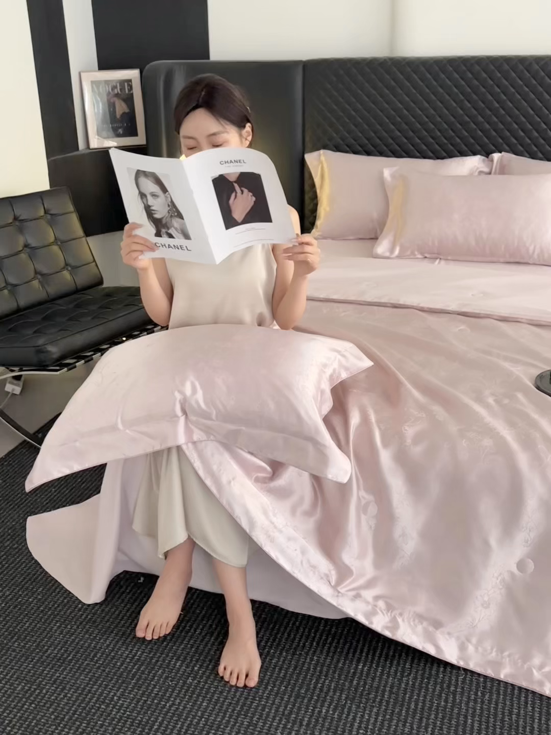 91家纺网 家纺一手货源 找家纺 置顶家纺 2026新款双面水洗天丝提花夏被四件套-幸卉 幸卉-浅豆沙