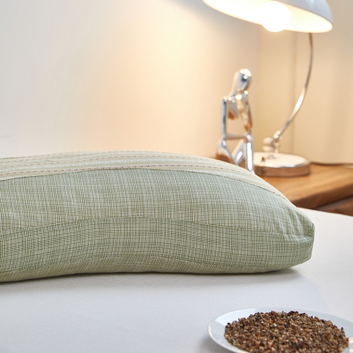 91家纺网 家纺一手货源 找家纺 梦叶草 2026新款新款全棉色织提花拼色护颈荞麦枕  枕头枕芯 全棉色织提花拼色护颈荞麦枕-绿色