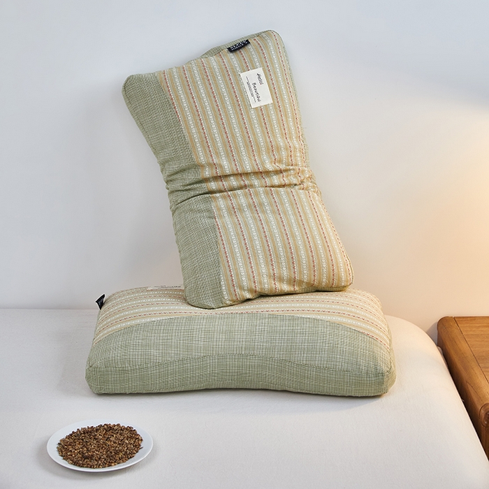 91家纺网 家纺一手货源 找家纺 梦叶草 2026新款新款全棉色织提花拼色护颈荞麦枕  枕头枕芯 全棉色织提花拼色护颈荞麦枕-绿色