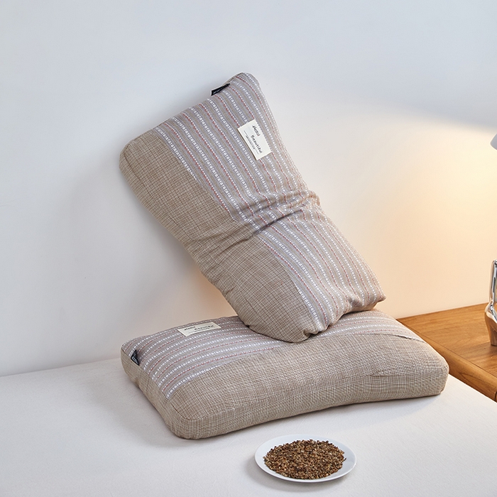 91家纺网 家纺一手货源 找家纺 梦叶草 2026新款新款全棉色织提花拼色护颈荞麦枕  枕头枕芯 全棉色织提花拼色护颈荞麦枕-咖色