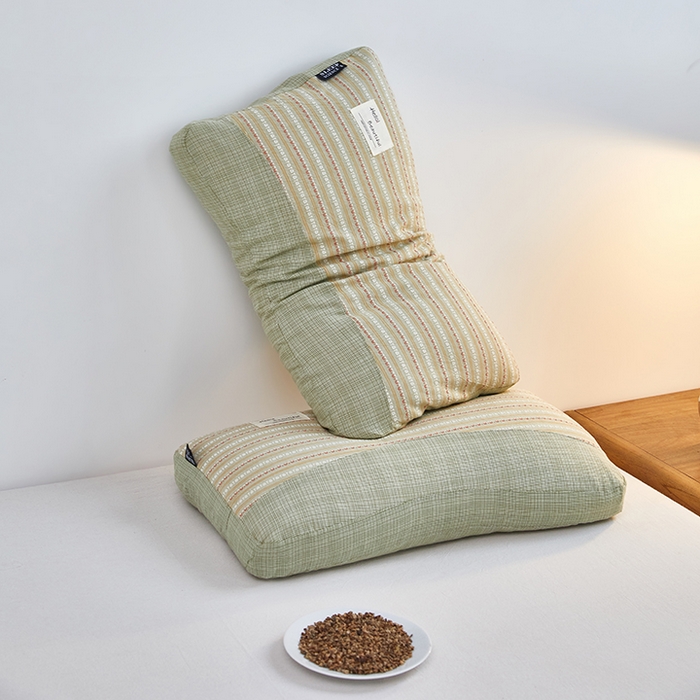 91家纺网 家纺一手货源 找家纺 梦叶草 2026新款新款全棉色织提花拼色护颈荞麦枕  枕头枕芯 全棉色织提花拼色护颈荞麦枕-绿色