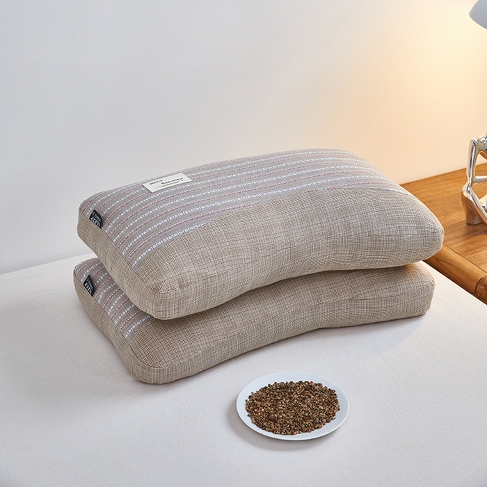 91家纺网 家纺一手货源 找家纺 梦叶草 2026新款新款全棉色织提花拼色护颈荞麦枕  枕头枕芯 全棉色织提花拼色护颈荞麦枕-咖色