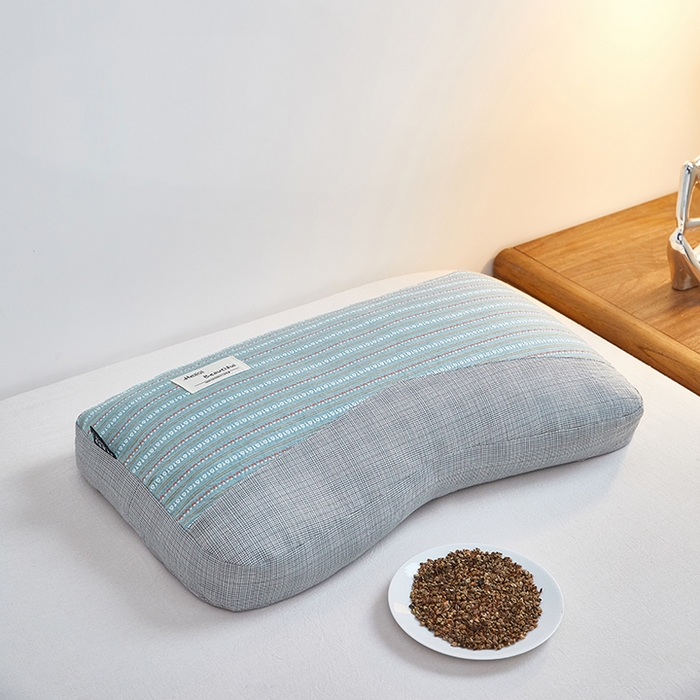 梦叶草 2026新款新款全棉色织提花拼色护颈荞麦枕  枕头枕芯 全棉色织提花拼色护颈荞麦枕-蓝灰