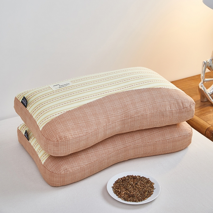 91家纺网 家纺一手货源 找家纺 梦叶草 2026新款新款全棉色织提花拼色护颈荞麦枕  枕头枕芯 全棉色织提花拼色护颈荞麦枕-黄色